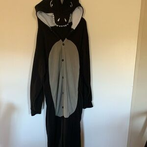 Dinosaur Costume Adult Black and Gray Onesie Pajamas Halloween Large